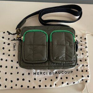 Clare V Army Green Quilted Puffer Midi Sac Sportif Crossbody Bag